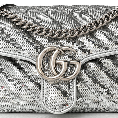 Gucci Sequin Matelasse Small GG Marmont Shoulder Bag Silver 8 of 10