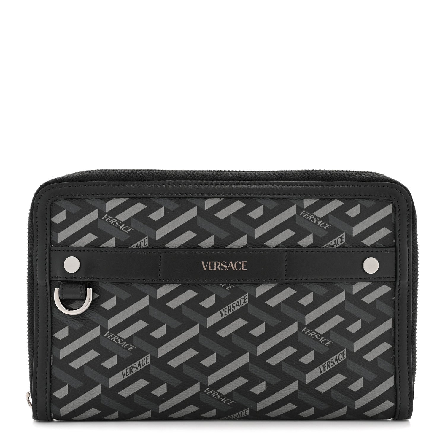 Versace Coated Canvas La Greca Signature  Black Gray 1 of 14