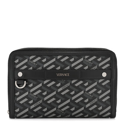 Versace Coated Canvas La Greca Signature  Black Gray 1 of 14