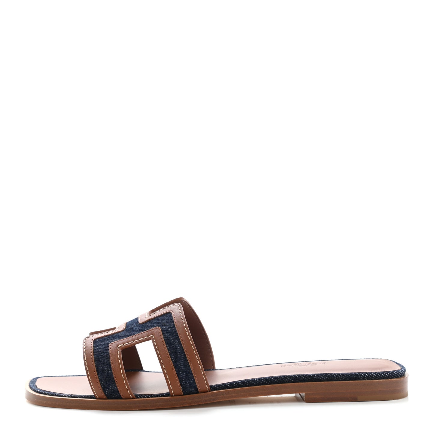 Calfskin Denim Oran Sandals 37.5 Bleu Brut Gold