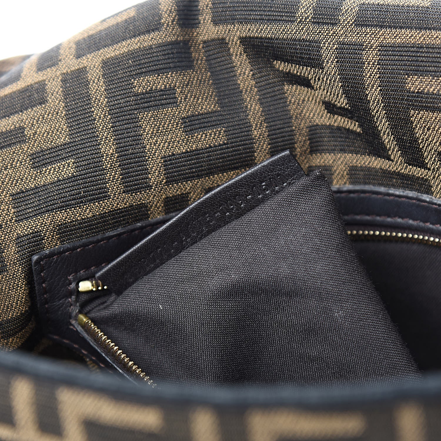 Fendi Fabric Jacquard FF 1974 Large Baguette Tobacco Moro Black 7 of 14