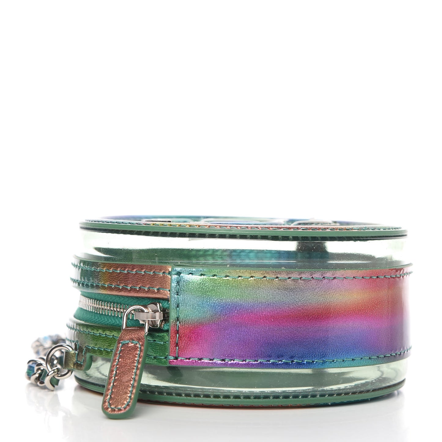 PVC Calfskin Lambskin Quilted Round Filigree Clutch With Chain Green