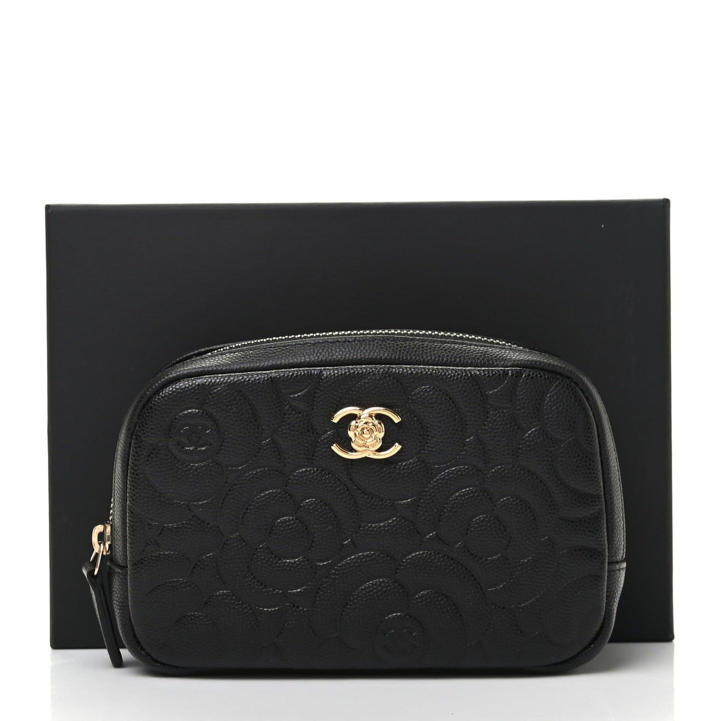 Caviar Camellia Embossed Small Cosmetic Case Black