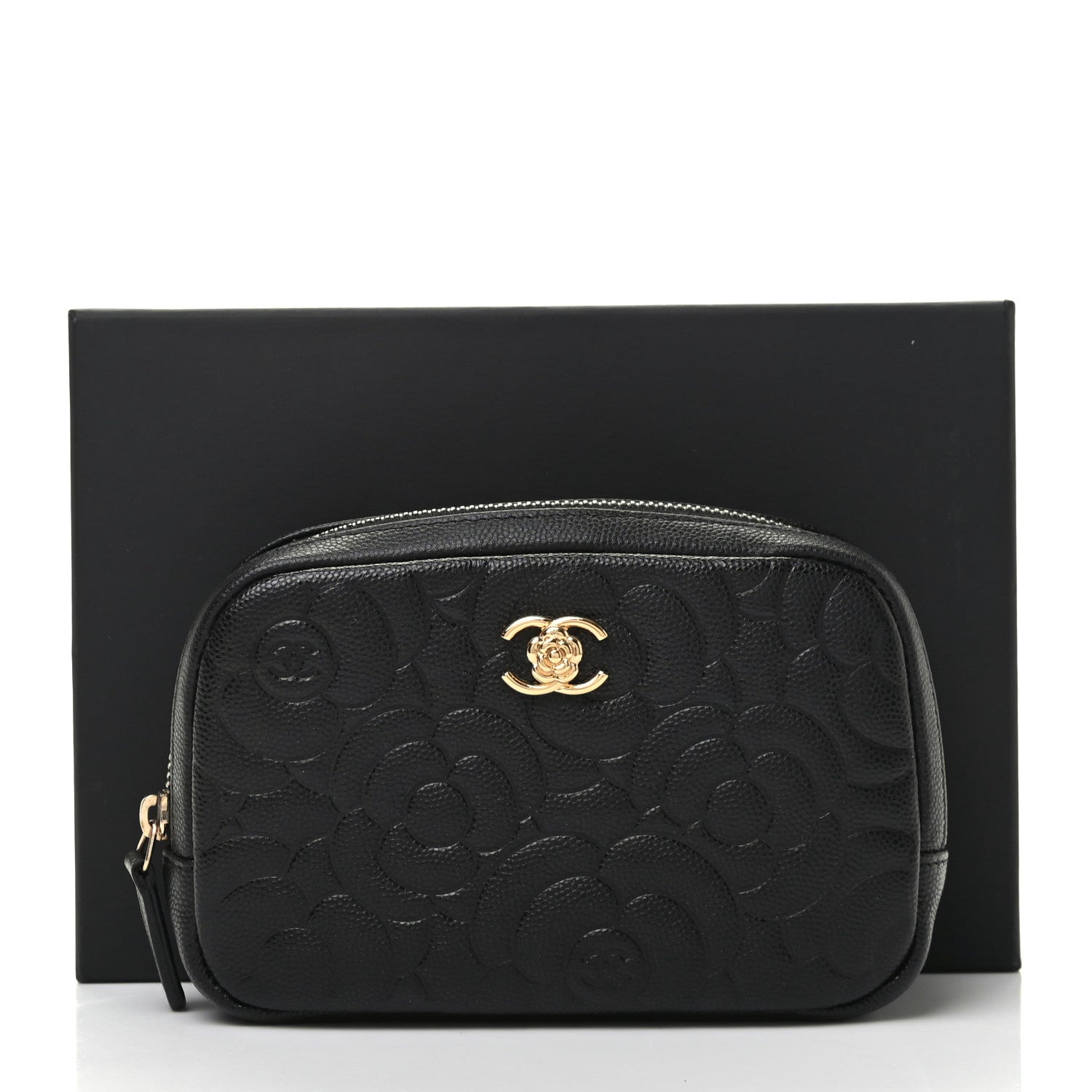 Chanel Caviar Camellia Embossed Small Cosmetic Case Black 8 of 8