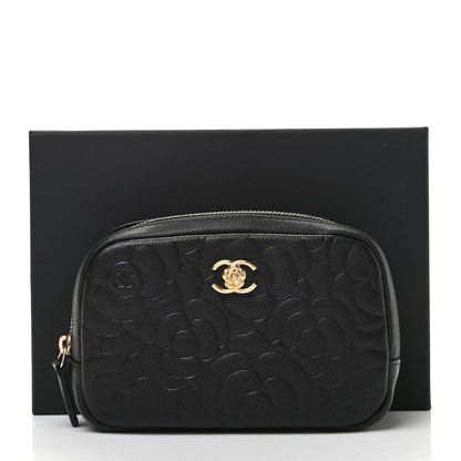Chanel Caviar Camellia Embossed Small Cosmetic Case Black 8 of 8