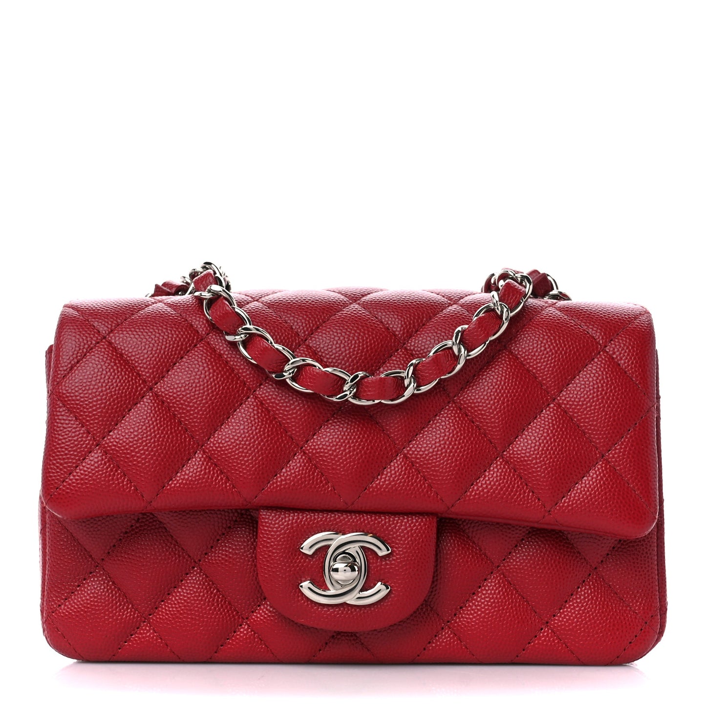 Caviar Quilted Mini Rectangular Flap Red