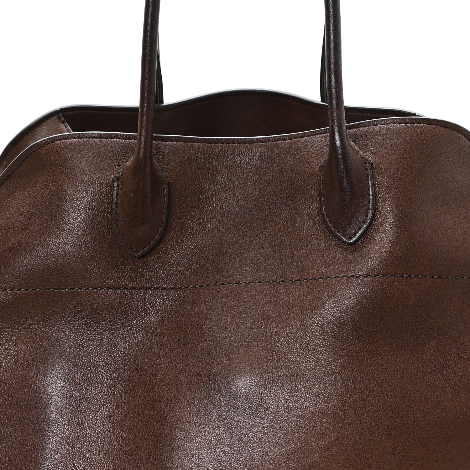 The Row Polished Saddle Calfskin Soft Margaux 15 Chestnut 7 of 10
