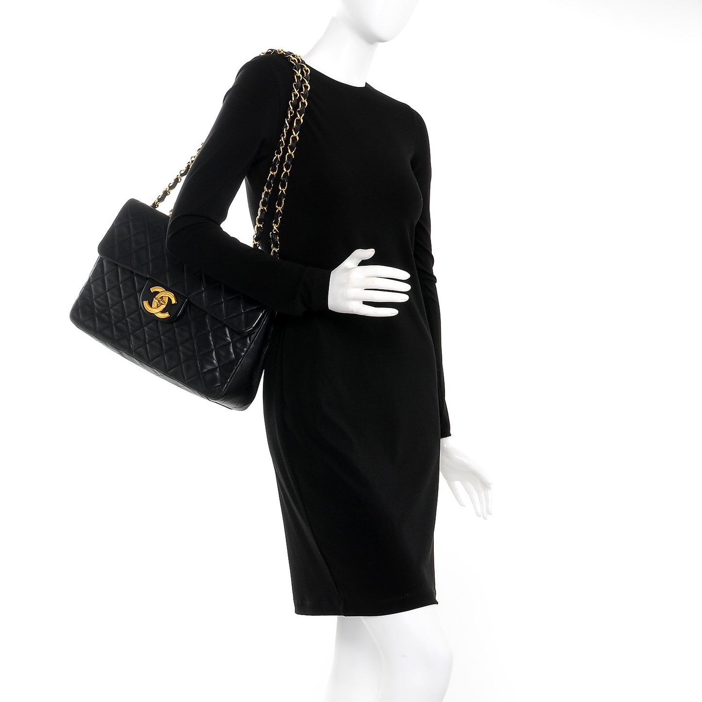 Lambskin Quilted XL Jumbo Single Flap Black