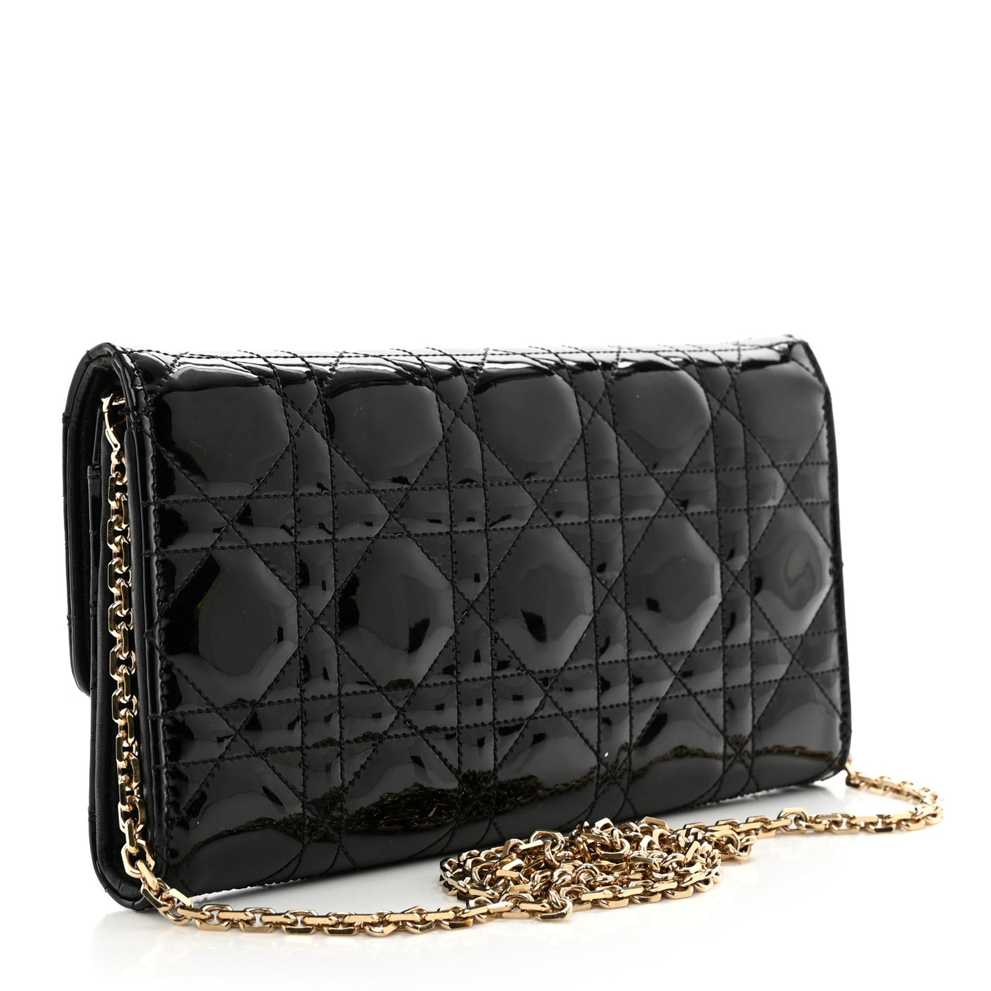Patent Cannage Miss Dior Chain Wallet Black