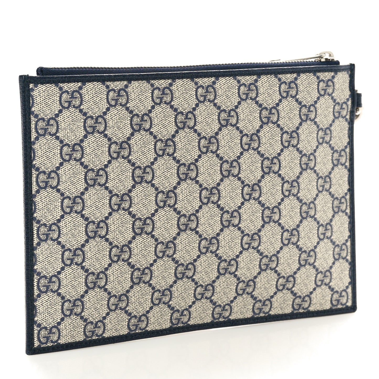 GG Supreme Monogram Textured Dollar Calfskin Web Ophidia Wristlet Pouch Beige Blue