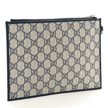 Gucci GG Supreme Monogram Textured Dollar Calfskin Web Ophidia Wristlet Pouch Beige Blue 3 of 8
