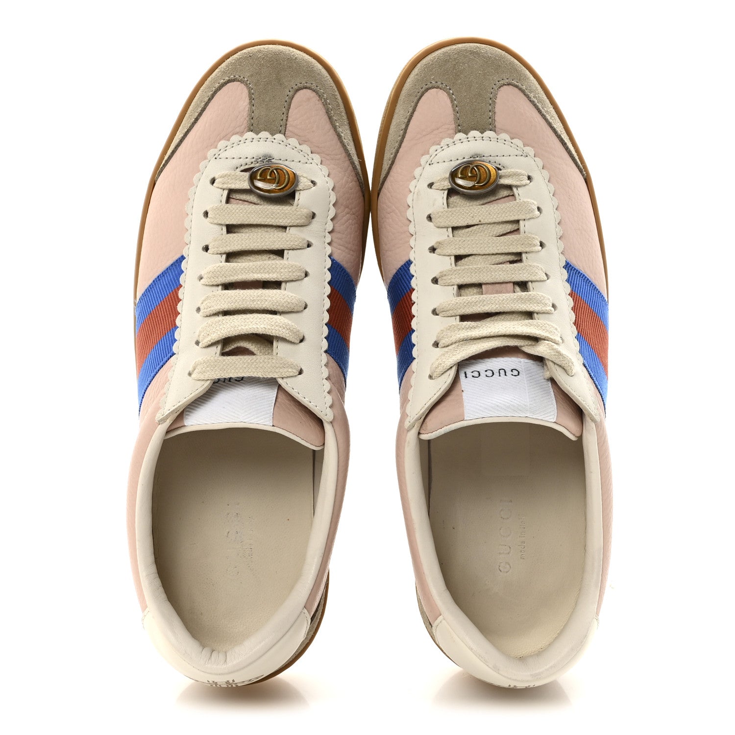 Gucci Calfskin Suede Web Womens G74 Sneakers 37 Oatmeal Soft Rose 2 of 10