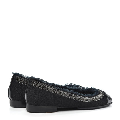 Chanel Tweed Patent Cap Toe Ballerina Flats 37.5 Black 4 of 7