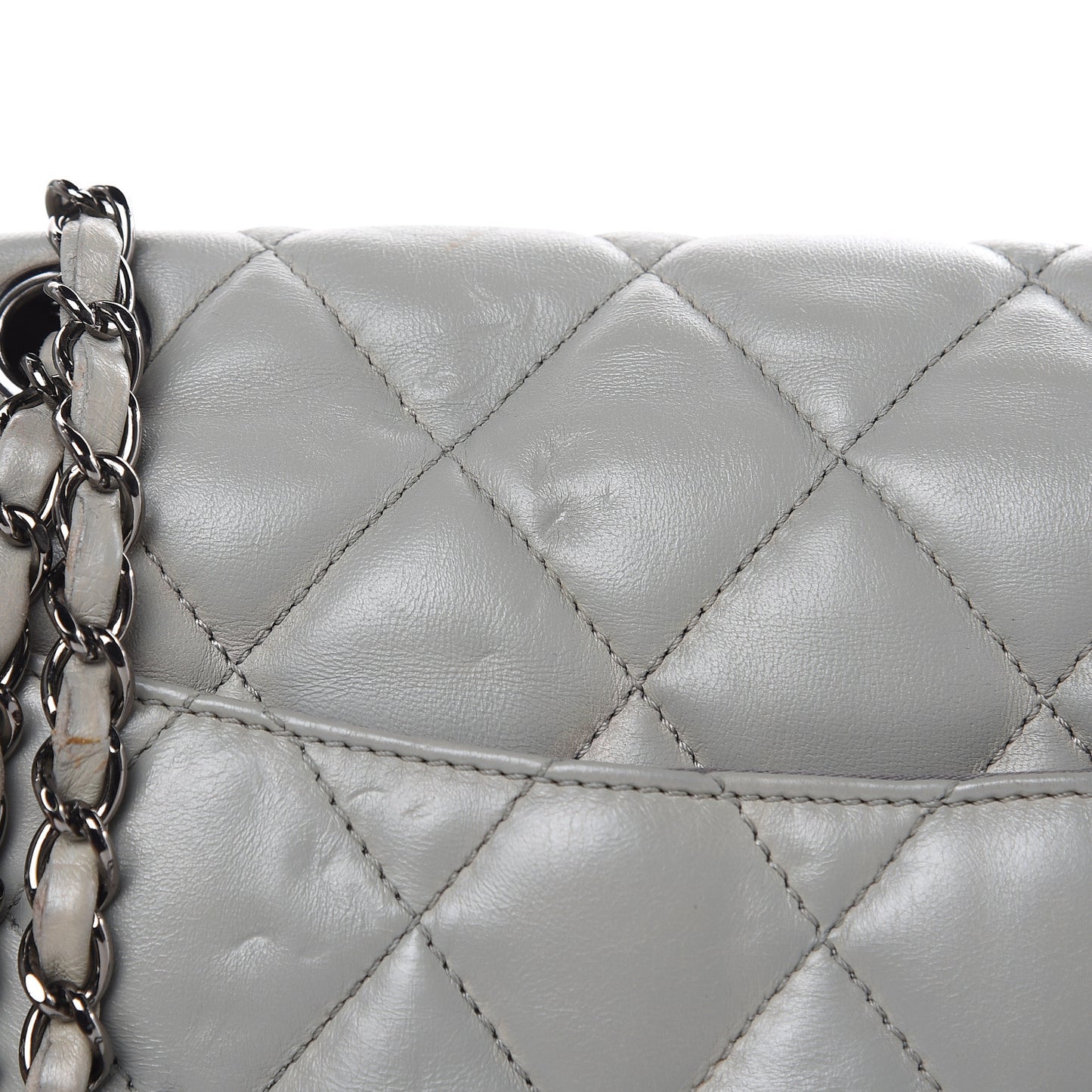 Lambskin Quilted Large 3 Flap Bag Grey