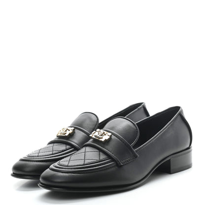 Chanel Lambskin Quilted Womens CC Loafers 37 Black 2 of 8
