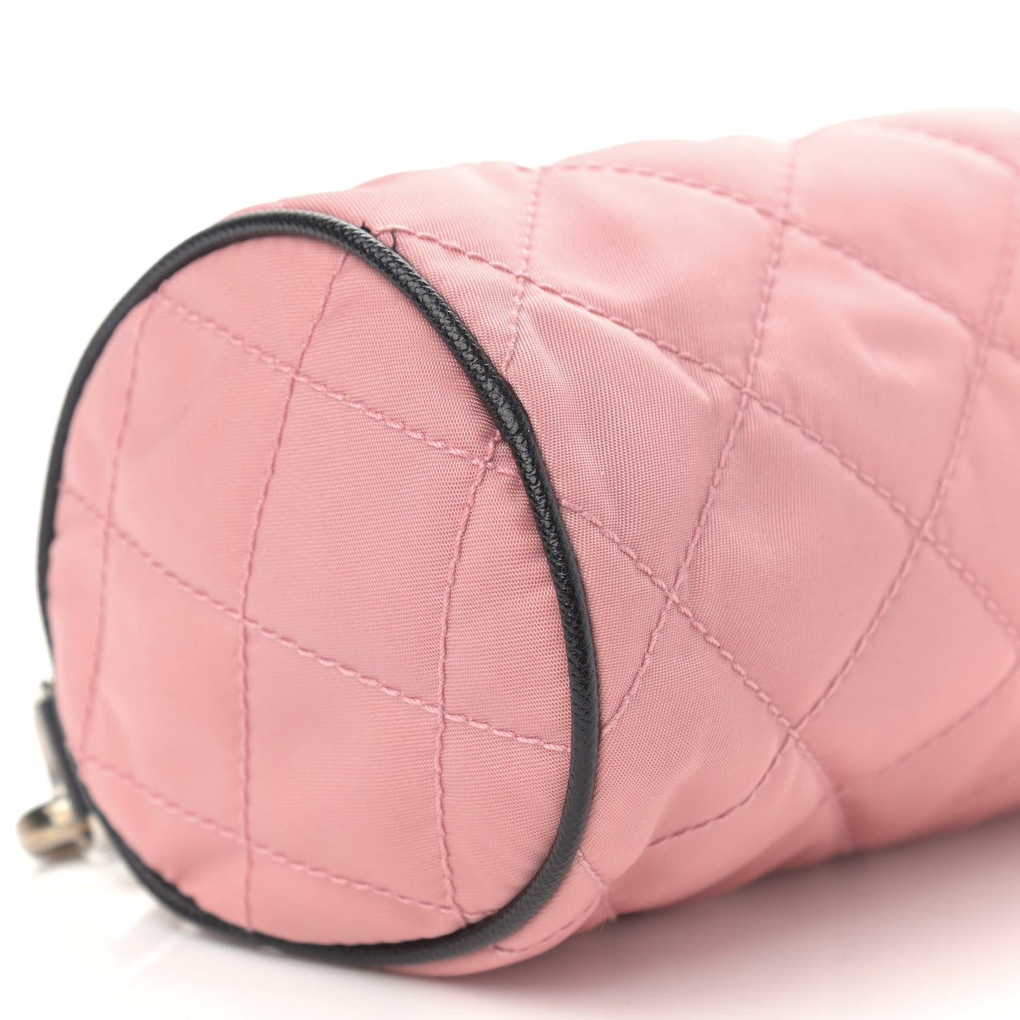 Tessuto Nylon Saffiano Impunturato Quilted Barrel Pochette Pink Black