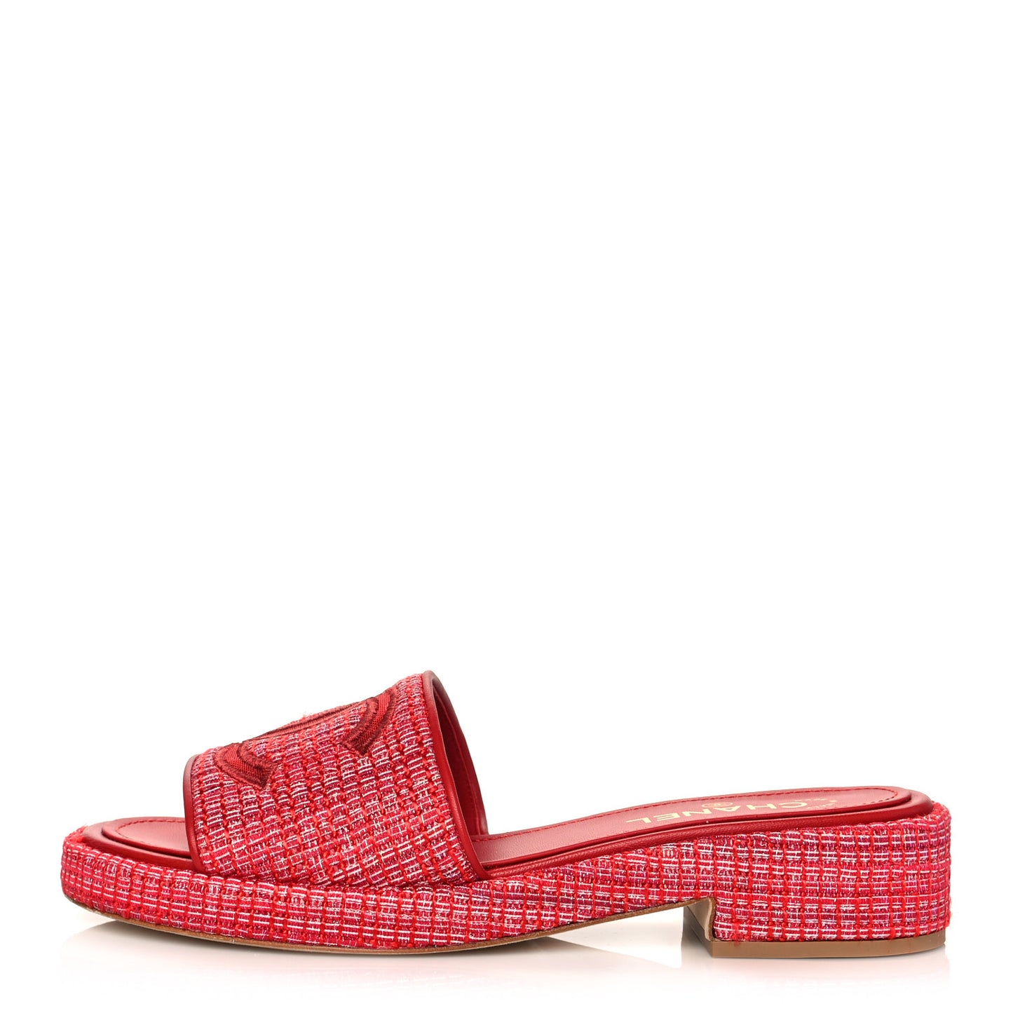 Tweed Lambskin CC Mules 40.5 Red White