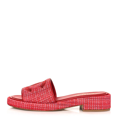 Chanel Tweed Lambskin CC Mules 40.5 Red White 1 of 11