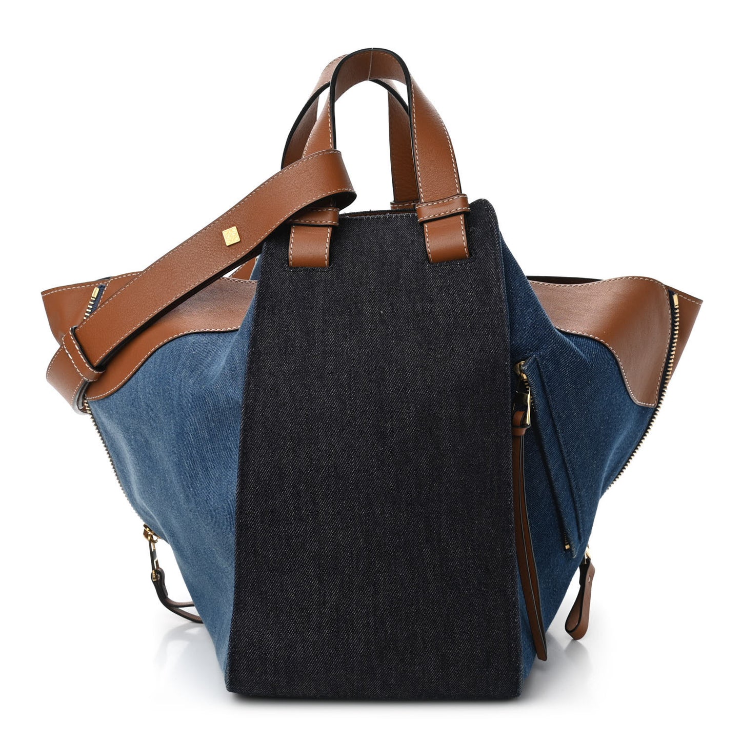 Calfskin Denim Medium Hammock Shoulder Bag Multitone Tan
