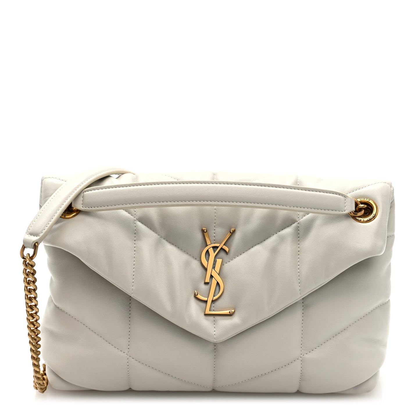Lambskin Quilted Small Loulou Puffer Monogram Chain Satchel Crema Soft