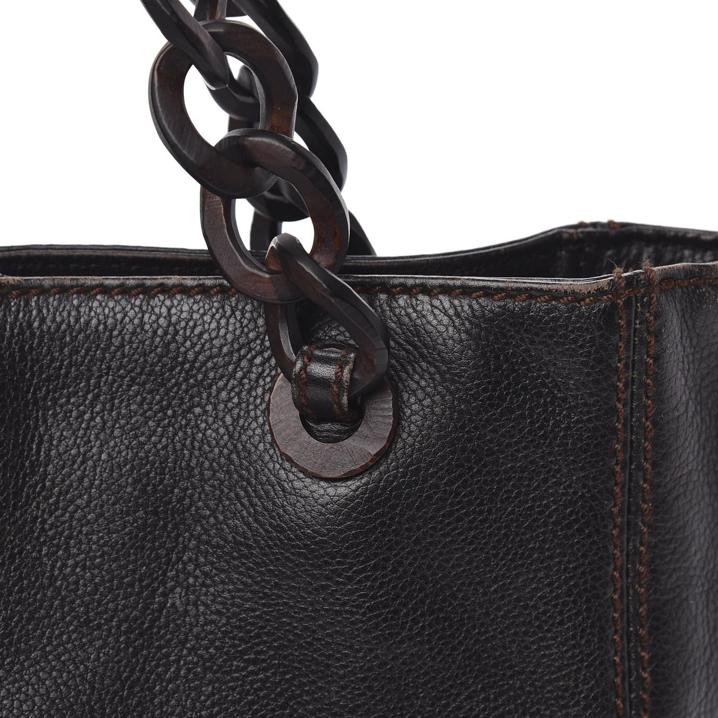 Calfskin Wood Chain Tote Black
