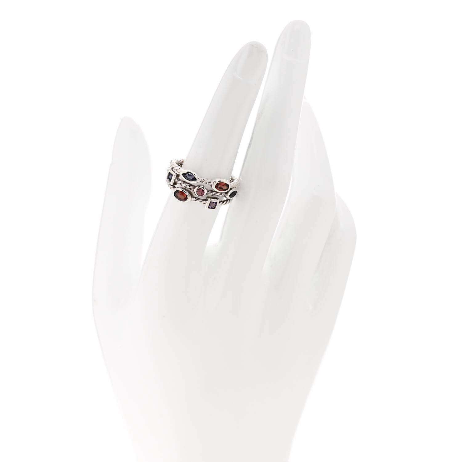 David Yurman Sterling Silver Iolite Garnet Amethyst Confetti 3 Row Ring 52 6 2 of 4