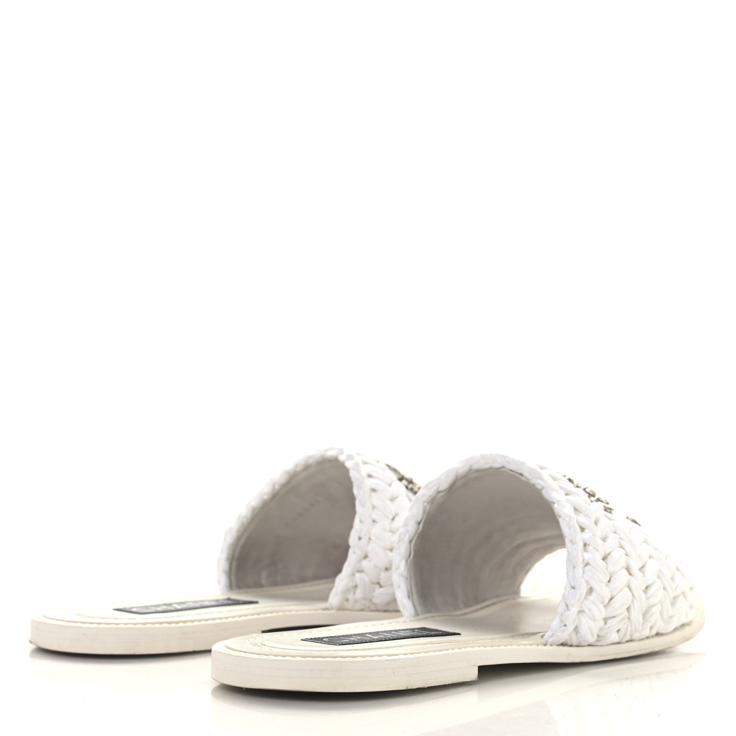 Raffia Crystal CC Mules Sandals 39.5 White