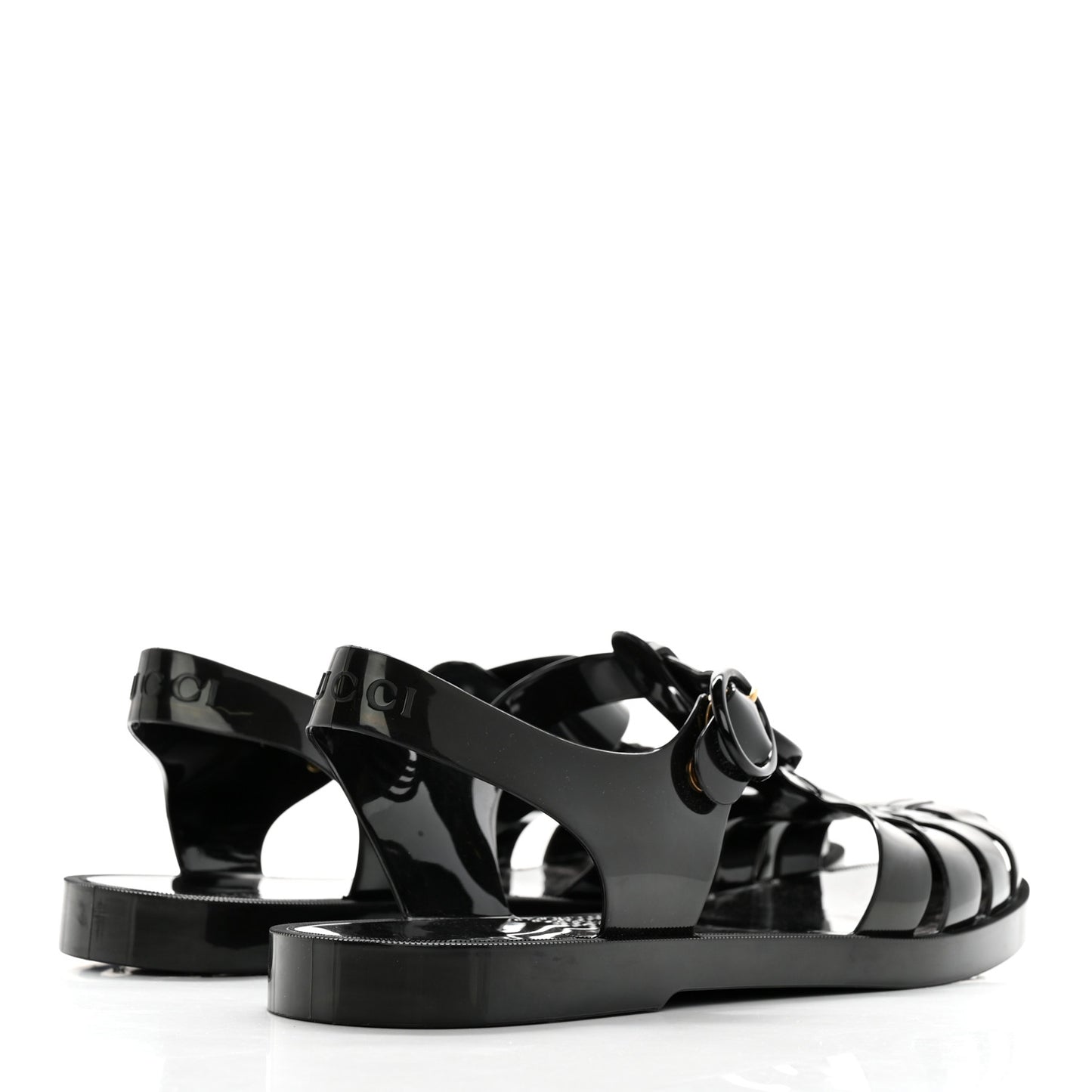 Shiny Rubber Mens Double G Buckle Strap Sandals 10 Black