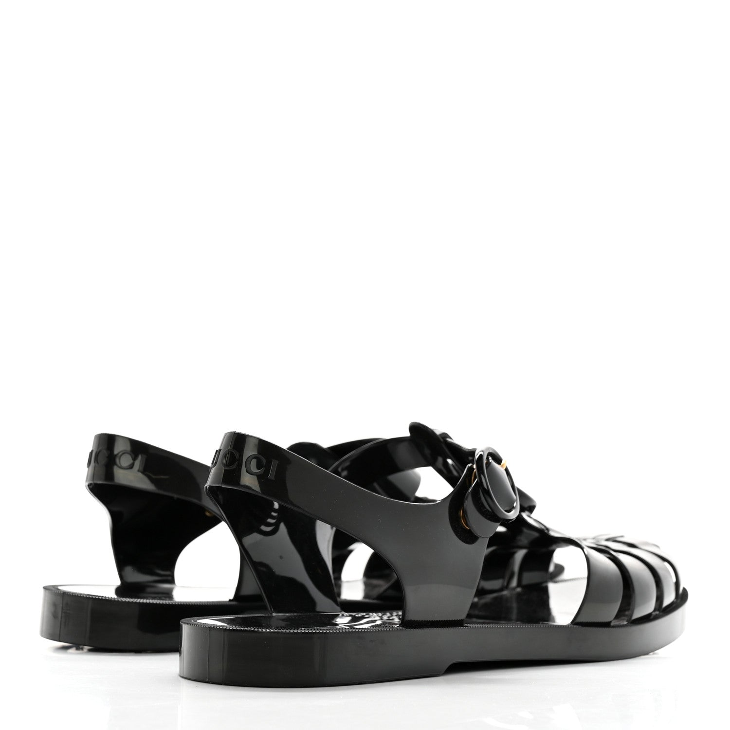 Gucci Shiny Rubber Mens Double G Buckle Strap Sandals 10 Black 4 of 9