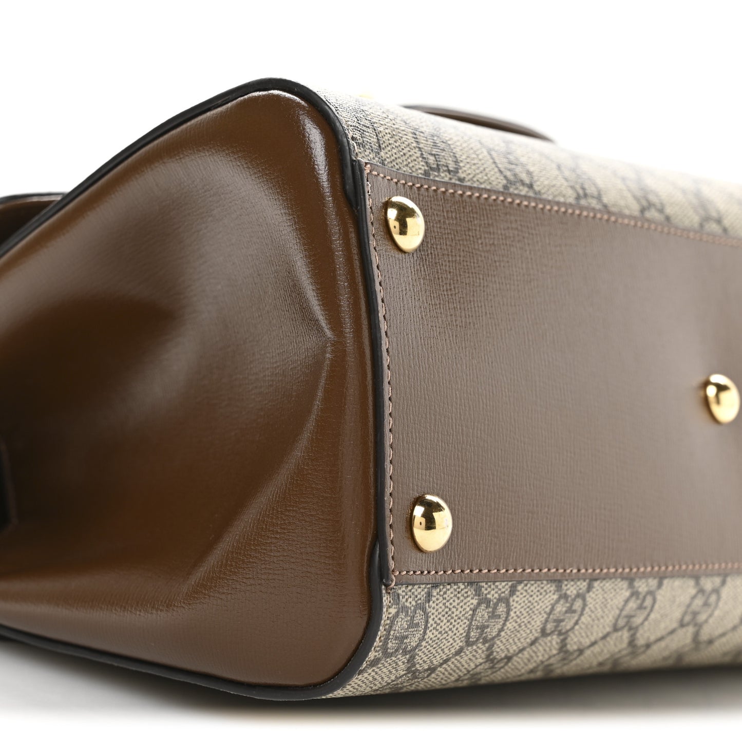 GG Supreme Monogram Calfskin Medium Horsebit 1955 Top Handle Bag Beige Ebony Brown Sugar