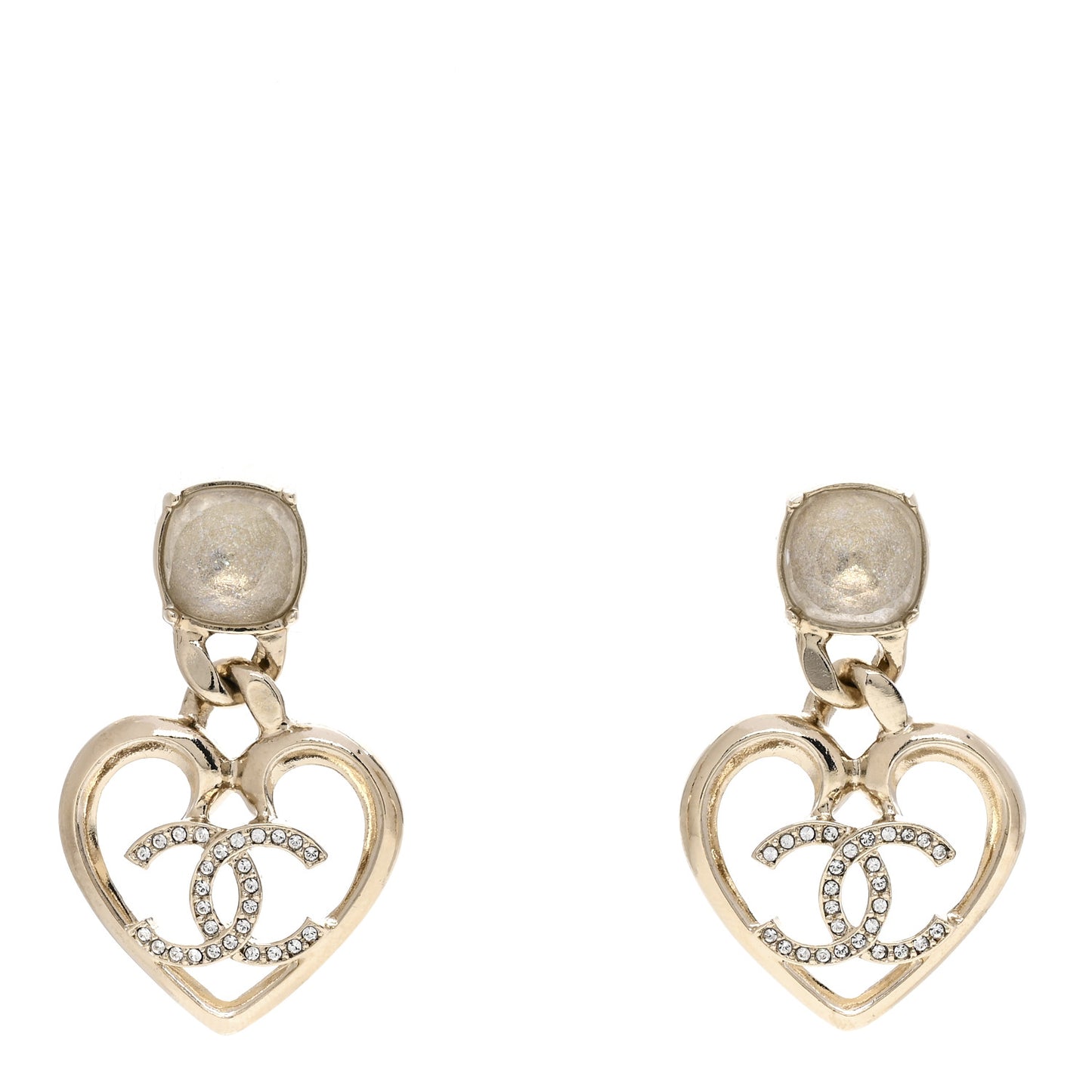 Metal Strass CC Heart Drop Earrings Gold