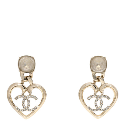 Chanel Metal Strass CC Heart Drop Earrings Gold 1 of 4