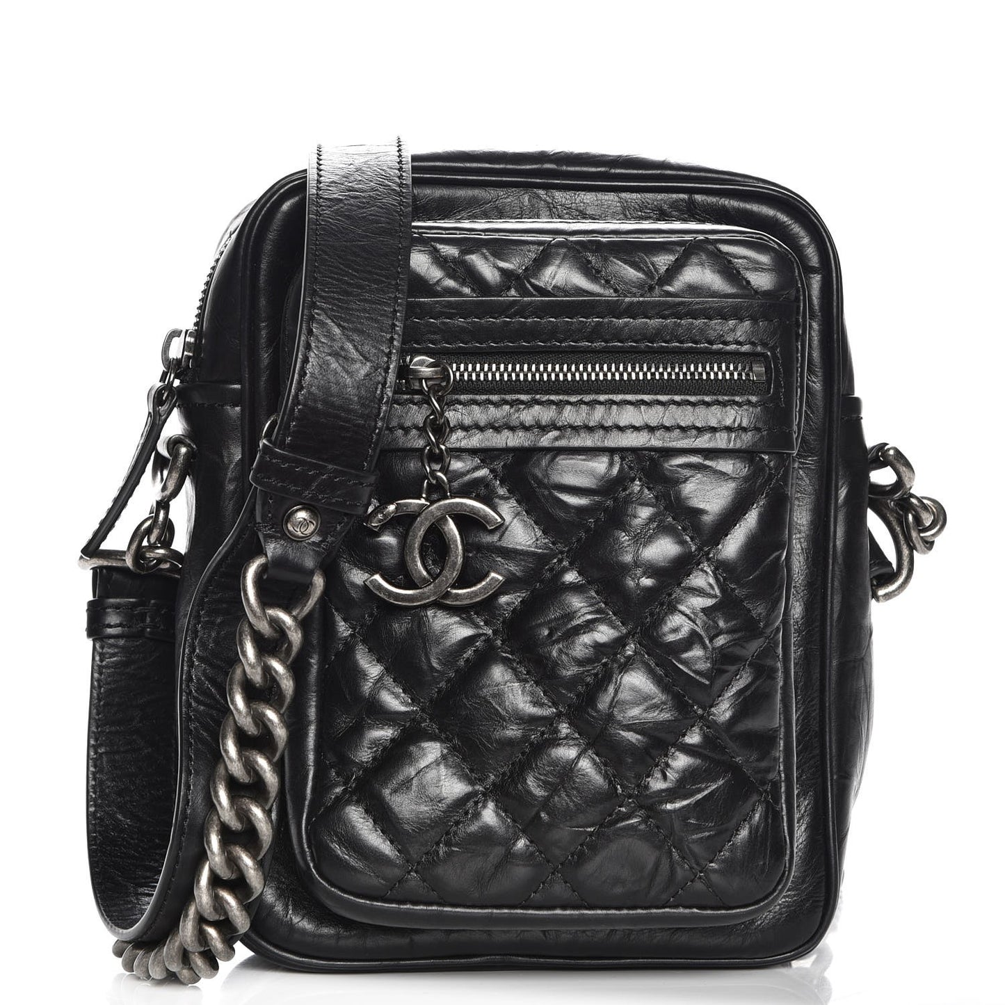 Crumpled Calfskin Camera Case Black