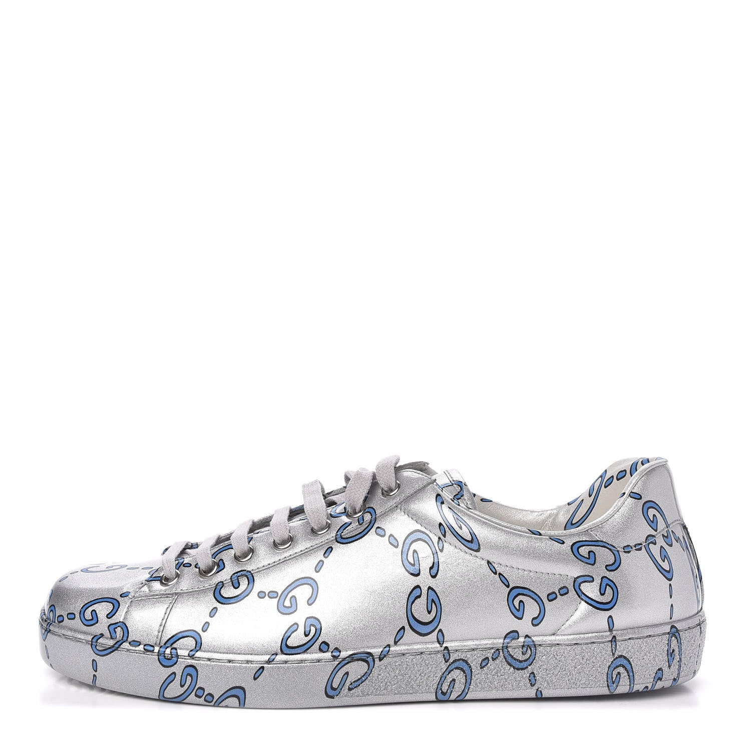 Gucci Miro Rubber Wax GucciGhost Print Mens New Ace Sneakers 9 Silver 1 of 9
