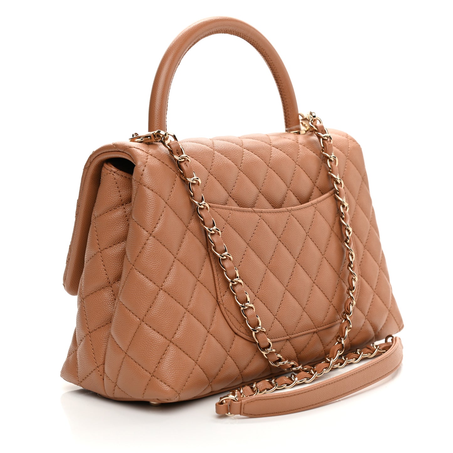 Caviar Quilted Small Coco Handle Flap Brown
