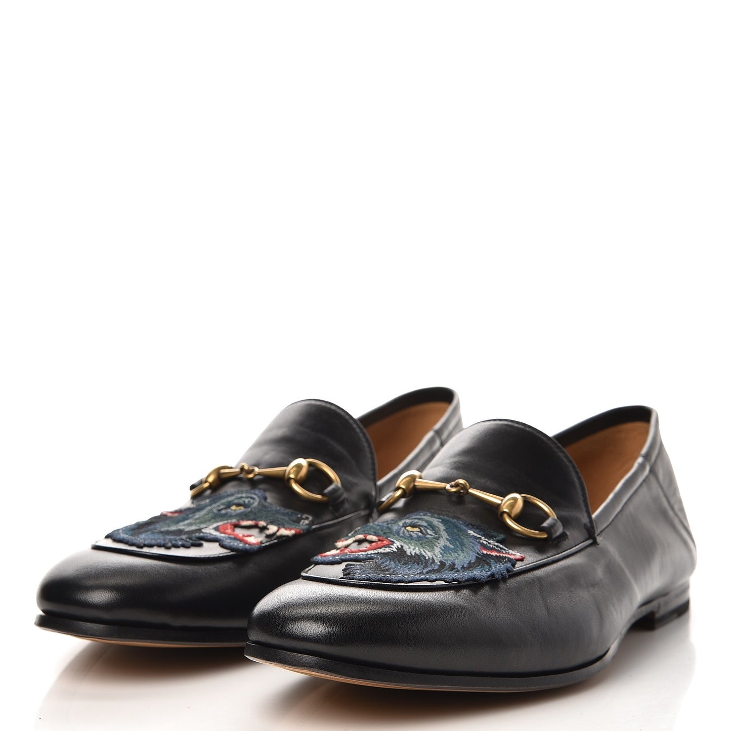 Lambskin Wolf Embroidered Mens Brixton Horsebit Loafers 11 Black