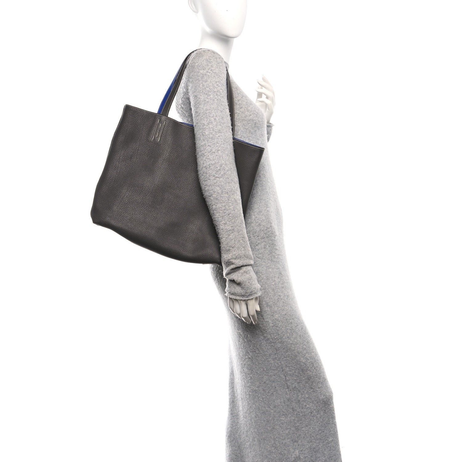 Hermes Taurillon Clemence Double Sens 36 Reversible Tote Graphite Bleu Electrique 2 of 16