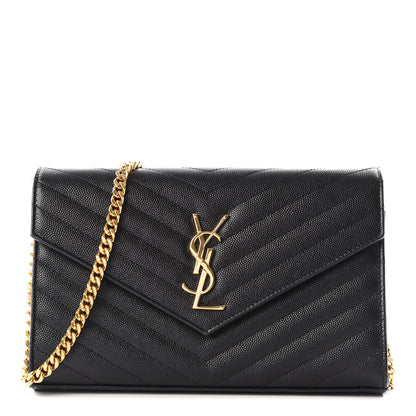 Saint Laurent Grain De Poudre Matelasse Chevron Monogram Chain Wallet Black 1 of 10