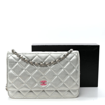 Chanel Metallic Lambskin Quilted Wallet On Chain WOC Silver 12 of 12