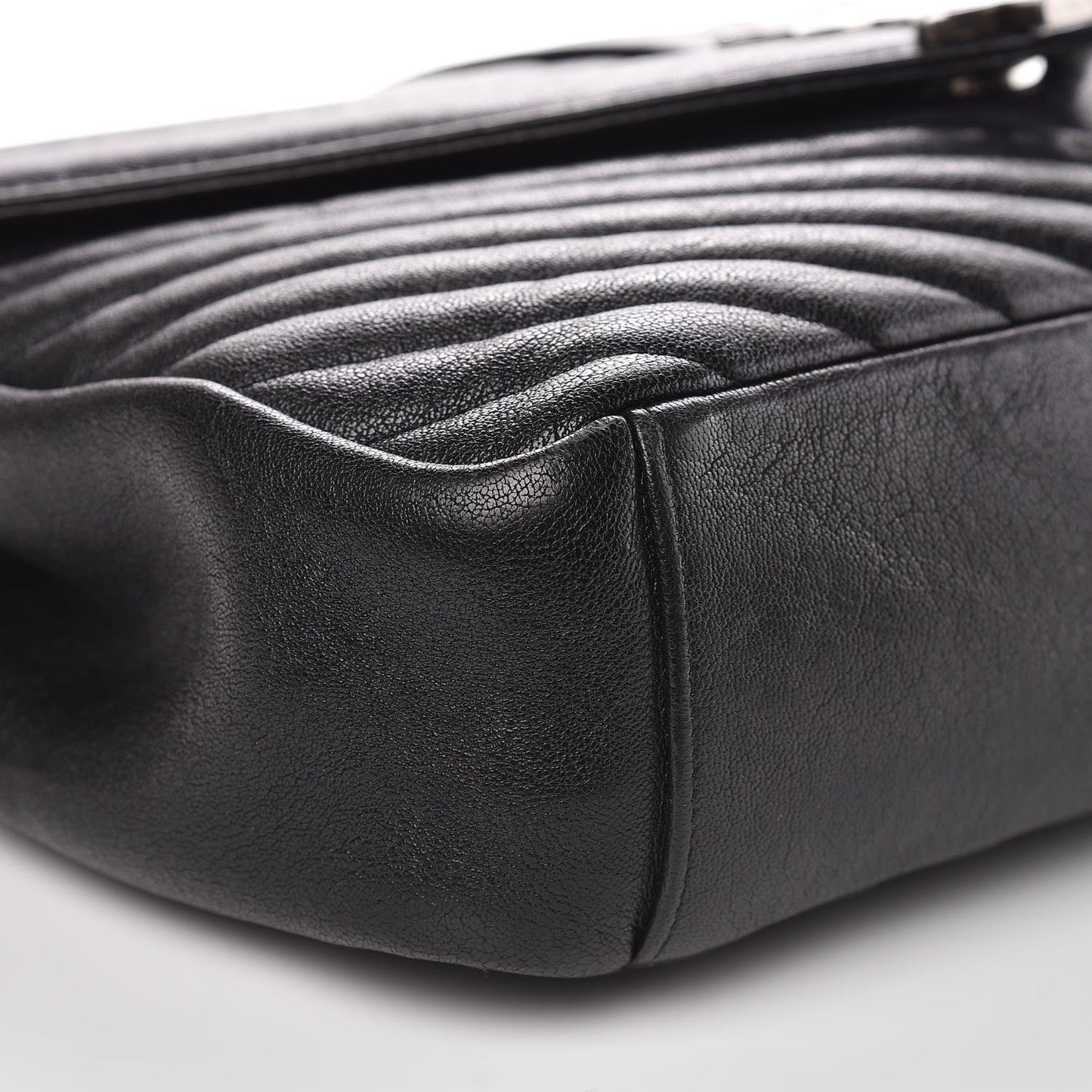 Sheepskin Matelasse Chevron Monogram Large College Satchel Black