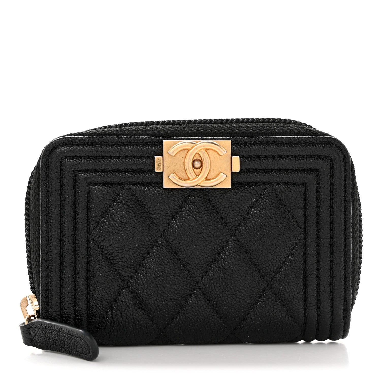 Chanel Caviar Quilted Boy Zip Around Coin Purse Wallet Black 1 of 7