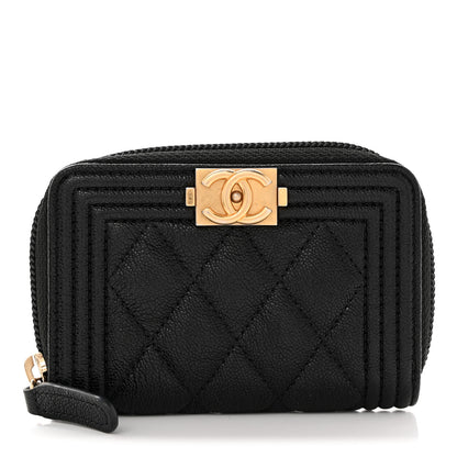 Chanel Caviar Quilted Boy Zip Around Coin Purse Wallet Black 1 of 7