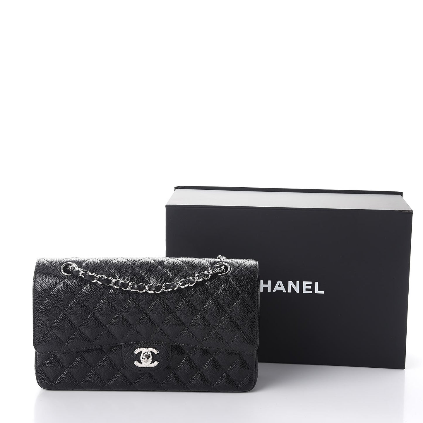 Caviar Quilted Medium Double Flap Black