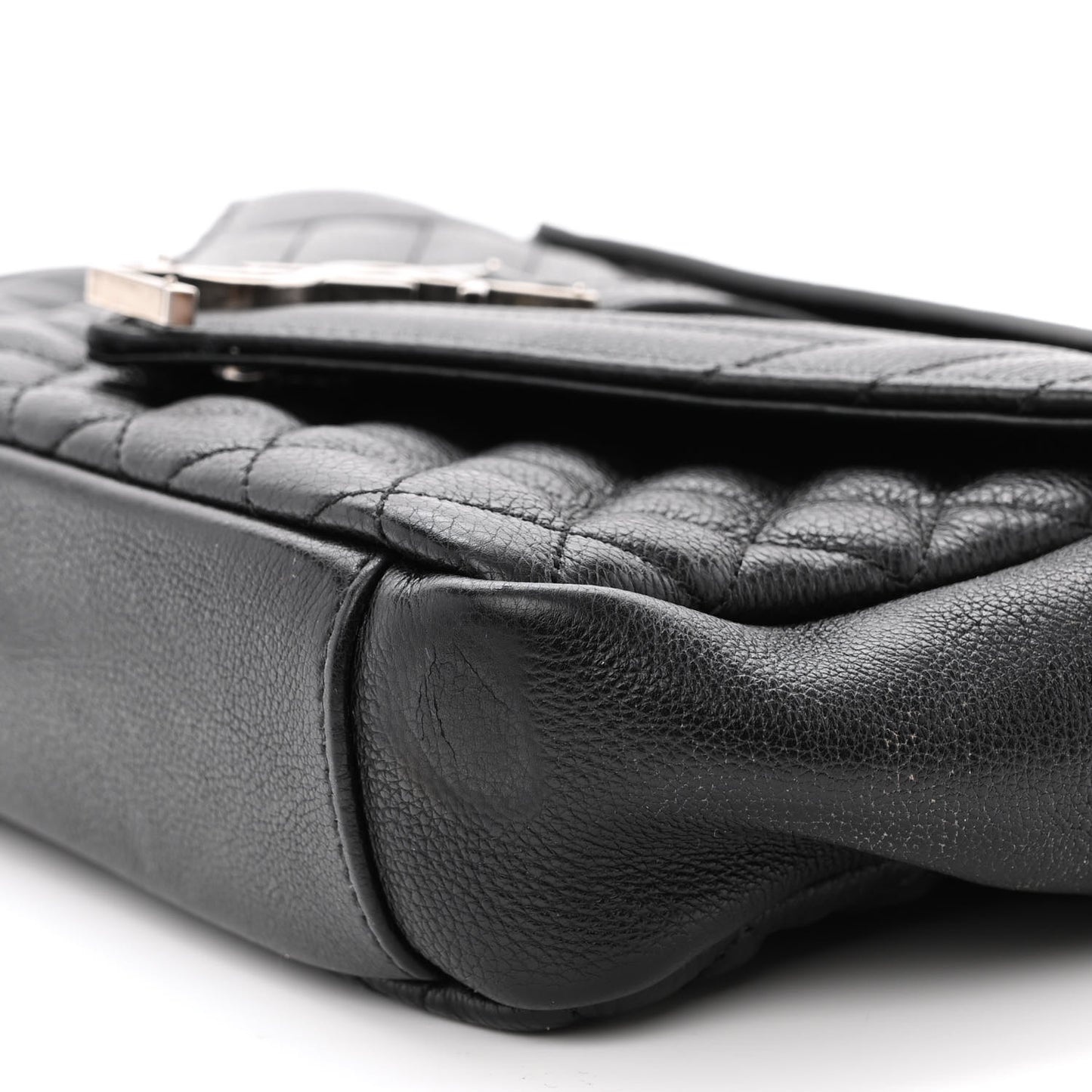 Sheepskin Tri-Quilt Monogram Medium College Bag Black