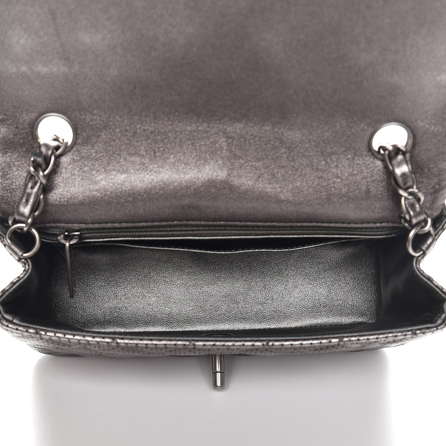 Metallic Lambskin Perforated Mini Rectangular Flap Grey