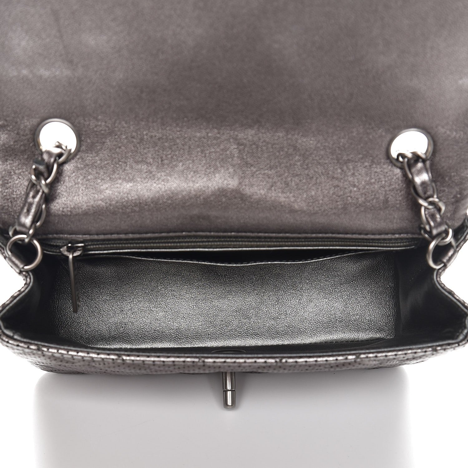 Chanel Metallic Lambskin Perforated Mini Rectangular Flap Grey 5 of 12