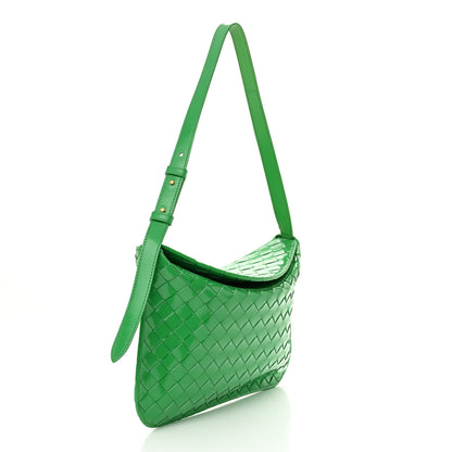 Bottega Veneta Brushed Calfskin Intrecciato Cradle Fold Over Shoulder Bag Parakeet 3 of 13