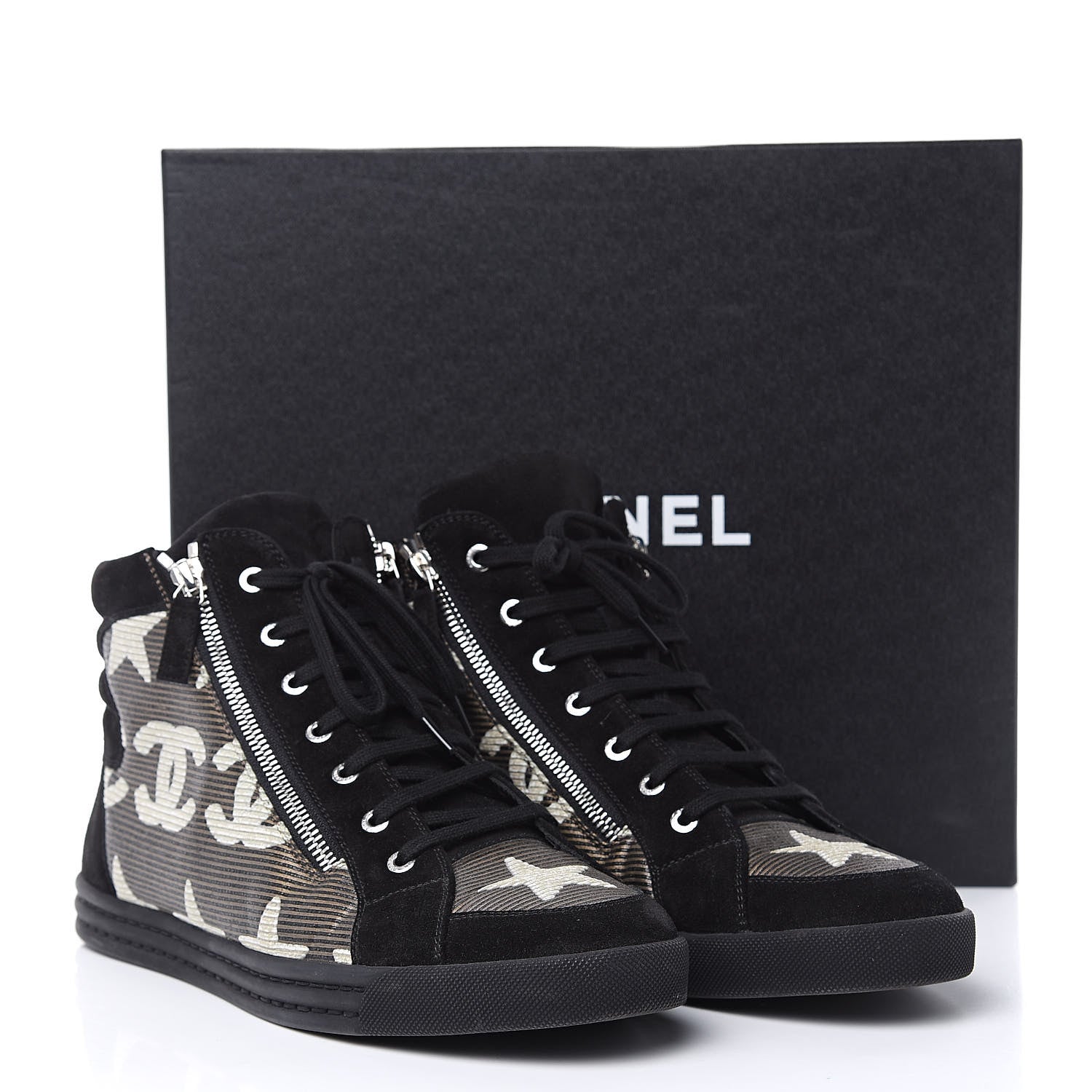 Chanel Suede Mens High Top Sneakers 43 Black Gold 14 of 14