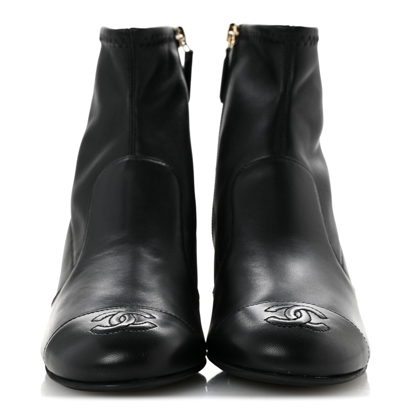 Stretch Lambskin Cap Toe CC Uniform Short Boots 35 Black
