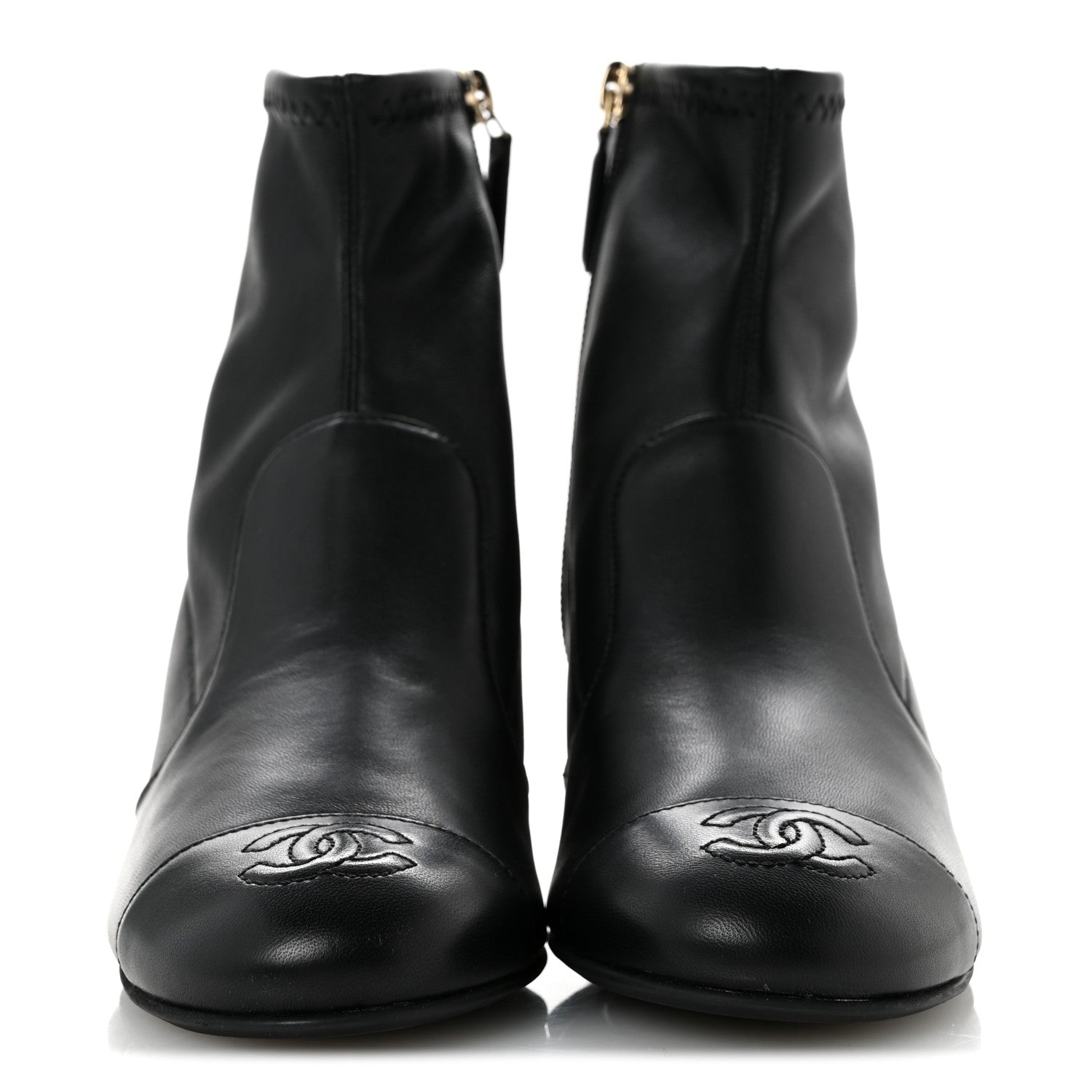 Chanel Stretch Lambskin Cap Toe CC Uniform Short Boots 35 Black 3 of 10